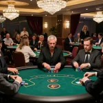 Players engaged in strategic gameplay at C168 poker tournament in a luxurious casino.