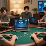 Players strategize in a lively online poker game at lapak303, highlighting dynamic gameplay.