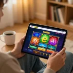 Engaging in exciting online casino games with ee88go on a tablet in a cozy home setting