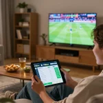 Person enjoying a thrilling betting experience on F8bet mobile app during a live sports event.