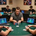 Engaging online poker gameplay at 68win with players strategizing over digital screens