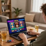 Player engaged in Hitclub online gameplay, showcasing vibrant casino interface in a cozy home setting.