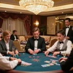 Players in a luxury VIP area engaging in high-stakes poker at twin68 casino, showcasing strategic gameplay.