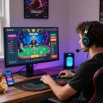 Engaging online betting experience at trang chủ C168 with user immersed in vibrant gaming setup.