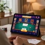 Kubet88 players engaged in an online poker game from a cozy home setting.