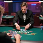 33win player engaged in thrilling live dealer blackjack game, showcasing strategic gameplay.