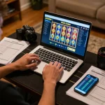 Engage in thrilling gaming at dn88 casino while strategizing with notes and smartphone.