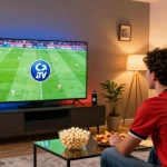 Engaging live football viewing experience on Ca Khia TV with snacks and friends cheering.