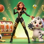 Engage with exciting casino thrills at XX88 with vibrant 3D illustration of dynamic games and characters.