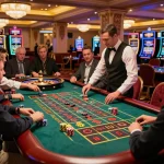 Players engage in a thrilling roulette game at a vibrant casino highlighting SC88 strategy.