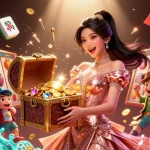 Experience winning with ev99 in a vibrant casino scene, featuring gold treasures and joyful celebration.
