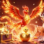 Play exciting games at Fun 88 with a vibrant 3D scene showcasing a phoenix and rich casino elements.