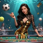 Experience ดูหนังออนไลน์ฟรี at a lavish casino scene with glamorous Asian woman amidst dynamic gambling elements.