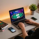 Player engaged in online poker on soibetzz while analyzing strategies and managing bets