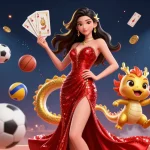 Experience winning strategies at mm88 casino featuring a glamorous woman and dynamic sports elements.
