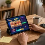 Engaging online gambling experience on hb88 app displayed on tablet in a cozy home setting.
