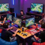 Players enjoying an exciting game 789P session in a vibrant gaming environment filled with colorful decorations and neon lights.