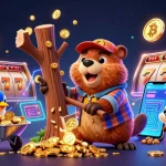 Experience thrilling gaming action at jun88 with cartoon characters enjoying slots amidst flying coins.