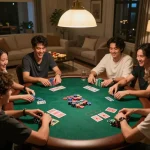 Players engaging in a poker game at home with Hitclub, showcasing competitive spirit and strategy.