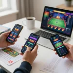 Tg88 app displayed on smartphone during an engaging online gaming session in a cozy home office