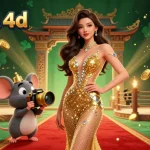 Engage with togel 4d gaming excitement featuring a glamorous scene of a golden-glamoured woman and dynamic casino elements.