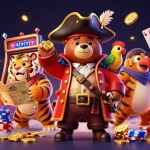 Engage with the 9ph slot featuring vibrant characters amid cascading coins and exciting slot elements.
