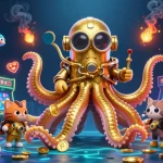 Engage in gaming fun at HM88 with a vivid, dynamic illustration featuring a kraken and a vintage diving cat.