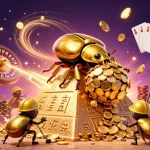 Win at xóc đĩa with golden beetles in a vibrant casino scene filled with dynamic elements.