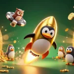 Join rakhoitv as a golden penguin journeys toward a captivating casino adventure in space.