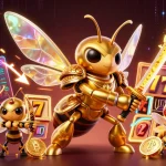 No hu slot game features vibrant 3D characters engaging with glittering slot reels and coins in an exciting casino scene.