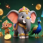 Experience thrilling gambling with hubet in a vibrant 3D casino scene filled with crypto elements and dynamic characters.