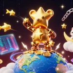 Engage with 789win in an enchanting 3D scene showcasing casino elements and a constellation bear gathering coins.