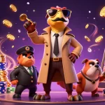 Join the excitement of playing at O8 casino with dazzling golden coins and a colorful poker scene.