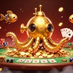 Play engaging games at XX88 with a captivating golden kraken submarine in a casino scene.