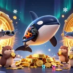 Experience luck8's vibrant gaming atmosphere with an orca biker, stingray, and otters floating on coins.