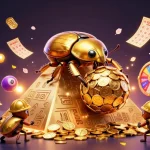 Engage with kuwin's vibrant casino experience as golden beetles navigate a pyramid of coins.