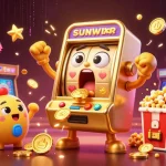 Win big at sunwin20 with a golden slot machine cheering for jackpots and glowing game elements.